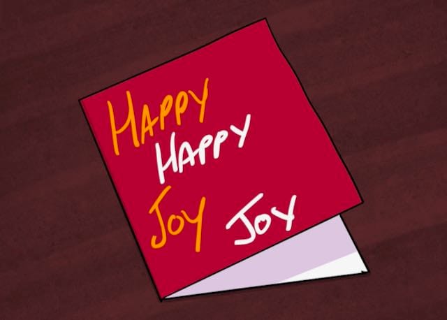 A drawing of a greeting card on a table.